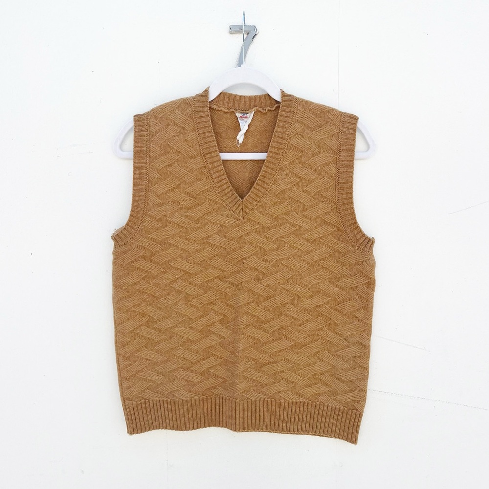 VINTAGE Broadway Wool Blend Tan Sweater Vest Made in France